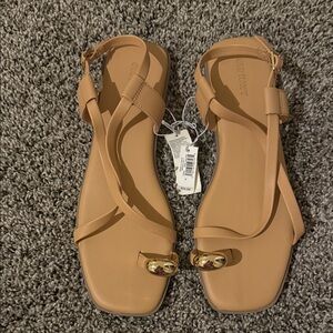 Old Navy Tan Sandals with Gold Accents